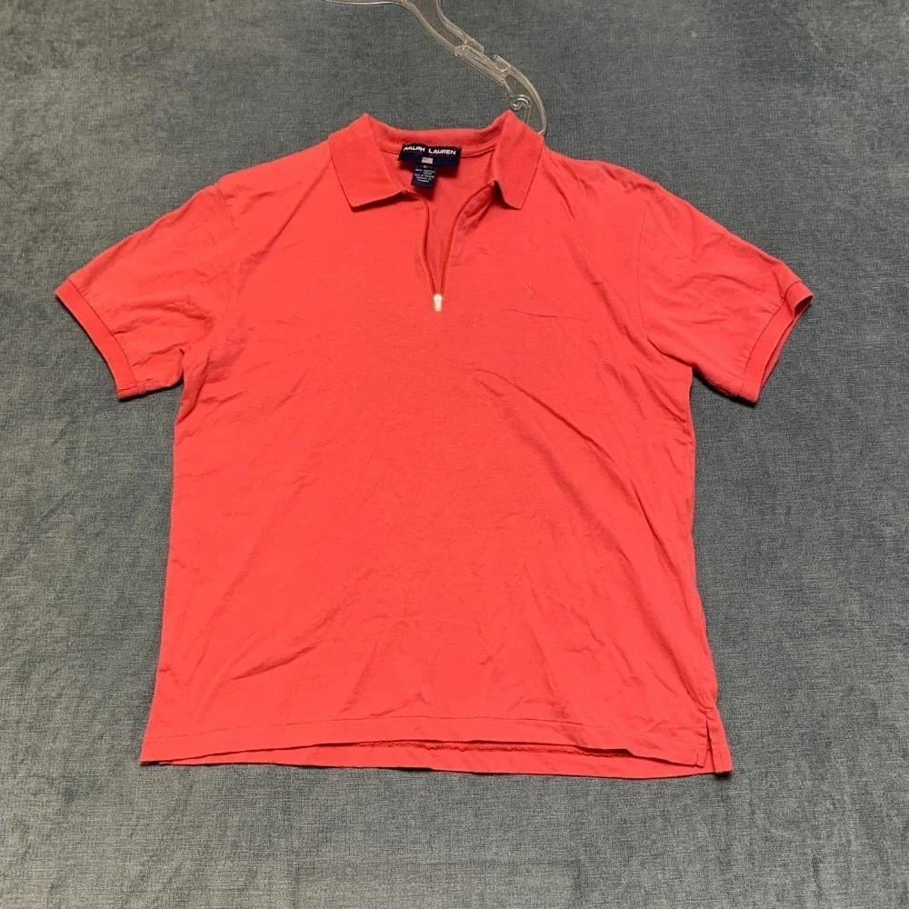 Ralph Lauren Polo Sport Shirt Mens Large Orange Cotton Golf Performance 1/4 Zip